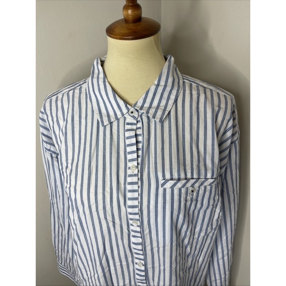 New Plus J.Jill Blue White Stripe Cotton Button-front Collared Shirt‎ 1X - Picture 6 of 10